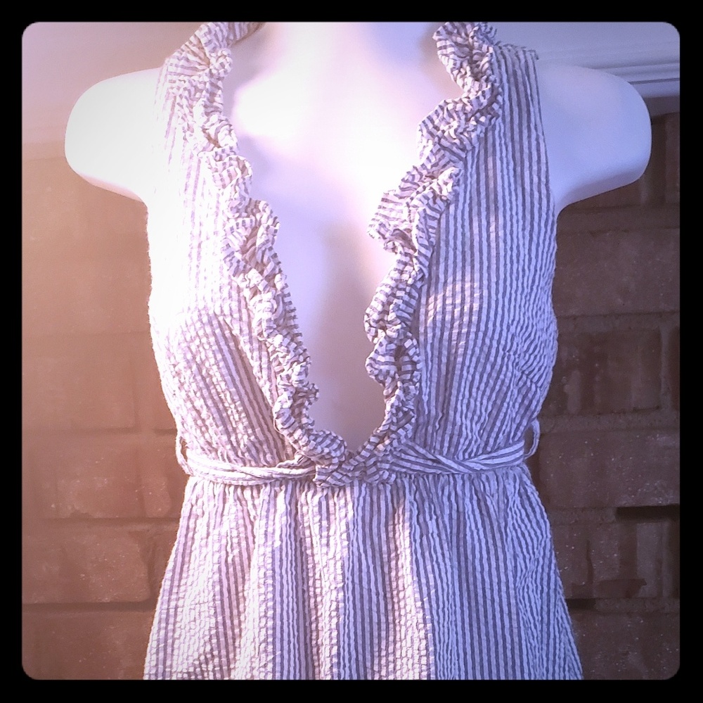 Emmelee seersucker blue and white striped dress